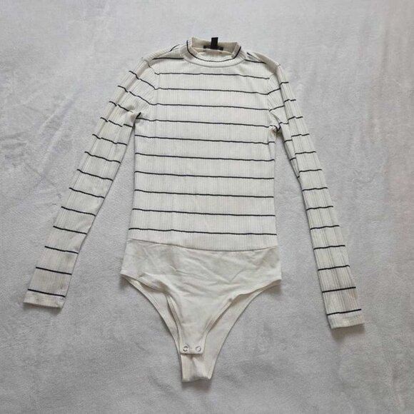 XXS J Crew ribbed mockneck longsleeve bodysuit in ivory stripe - Picture 1 of 7